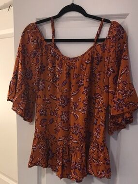 beachlunchlounge Mustard Floral Off-Shoulder Blouse